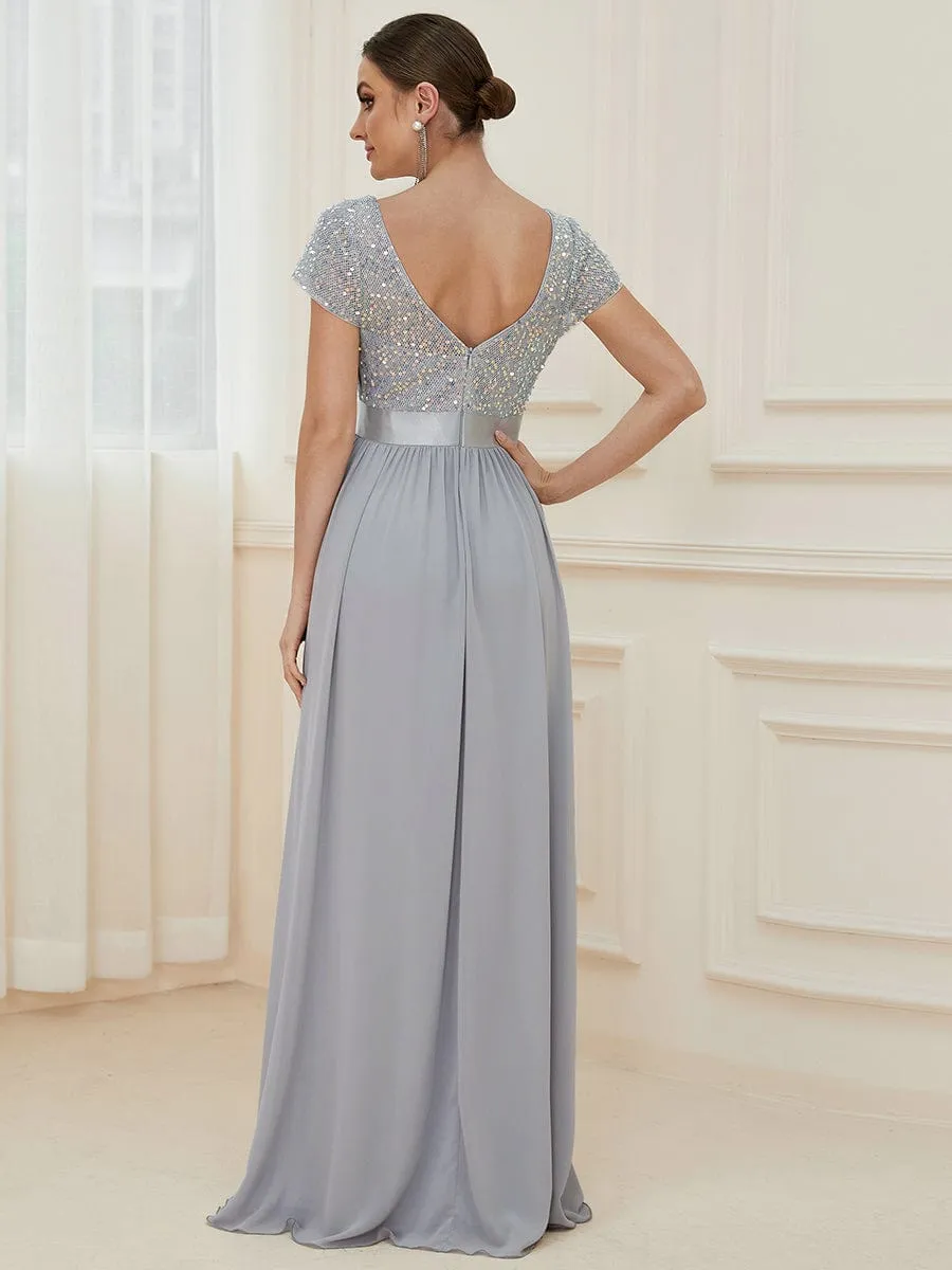 ever MIRAGE|Empire Waist V-Neck Cap Sleeve Chiffon Formal Evening Dress sold by Ever Pretty product image thumbnail 4