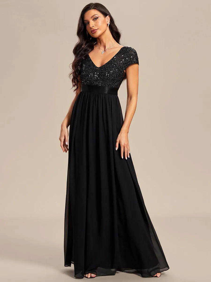 ever MIRAGE|Empire Waist V-Neck Cap Sleeve Chiffon Formal Evening Dress sold by Ever Pretty