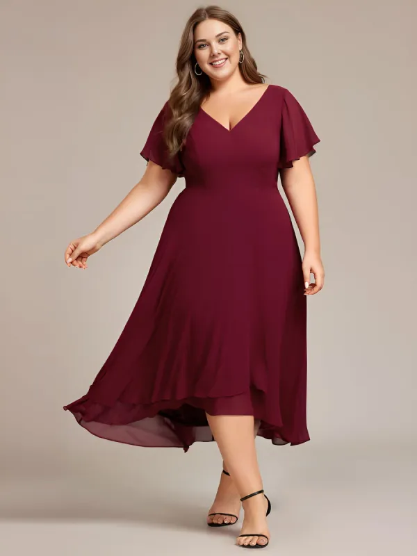 pretty AALIA|Plus Size Flowing Chiffon V-Neck Ruffle Sleeves Bridesmaid Dress sold by Ever Pretty