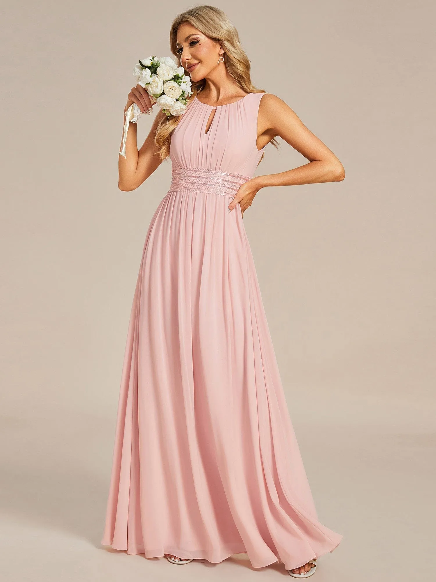 Custom Size Simple Sleeveless A-line Chiffon Bridesmaid Dress with Hollow Out Detail sold by Ever Pretty