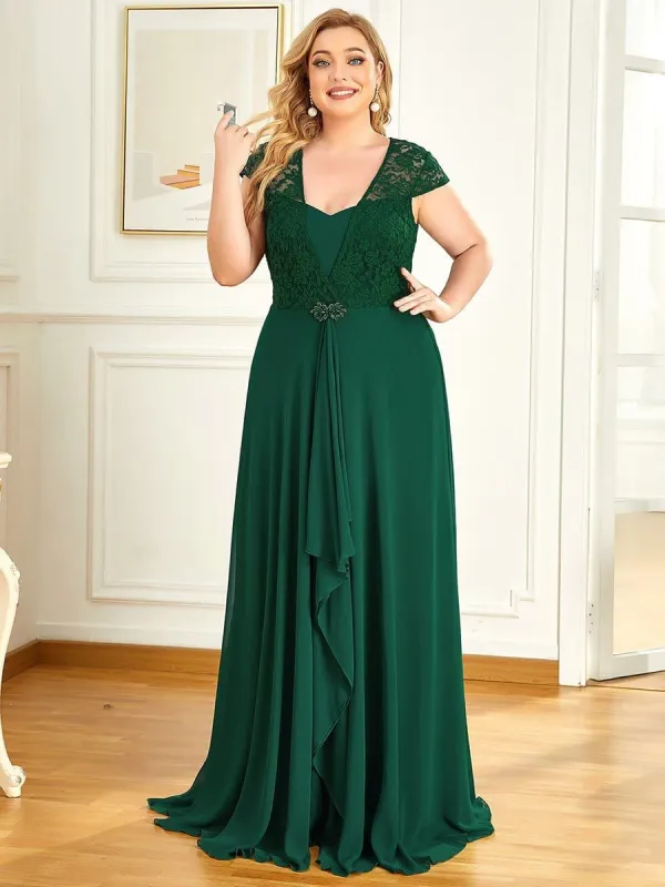 Plus Size Cap Sleeve Maxi Evening Dress for Wedding Guest sold by Ever Pretty