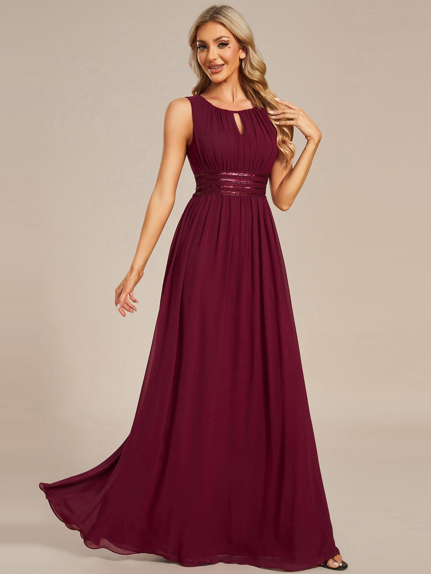 Simple Sleeveless A-line Chiffon Bridesmaid Dess with Hollow Out Detail sold by Ever Pretty
