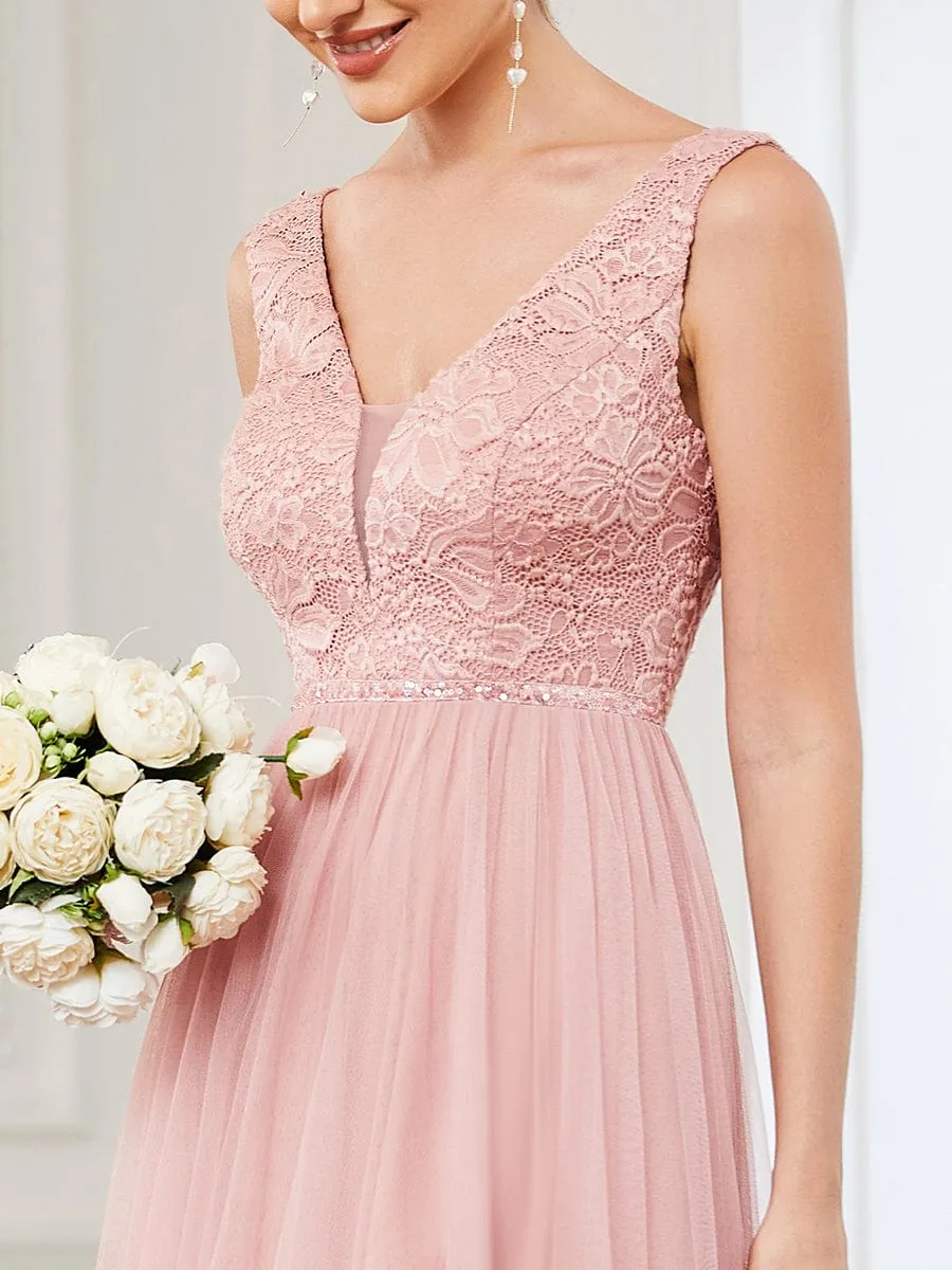 Lace Sleeveless V-Neck Backless High Low Bridesmaid Dress sold by Ever Pretty product image thumbnail 3