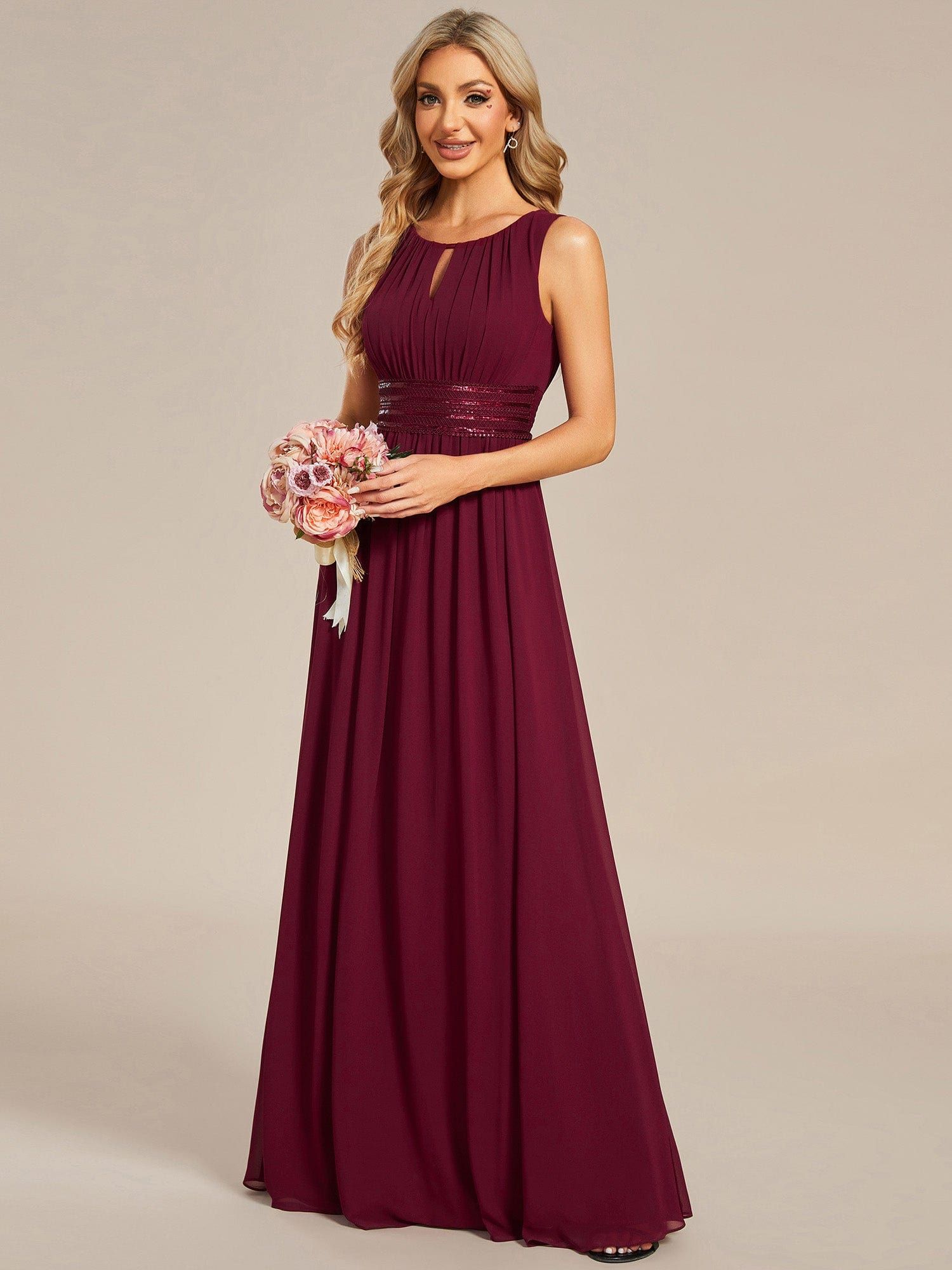 Simple Sleeveless A-line Chiffon Bridesmaid Dess with Hollow Out Detail sold by Ever Pretty product image thumbnail 4