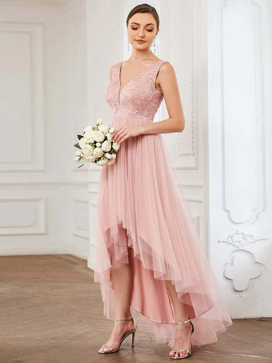 Lace Sleeveless V-Neck Backless High Low Bridesmaid Dress sold by Ever Pretty product image thumbnail 4