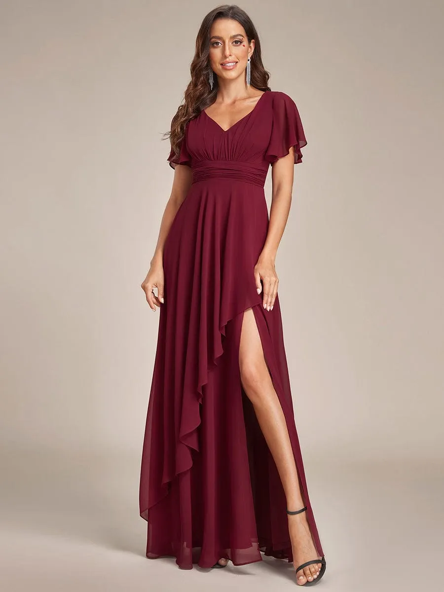 Ruffles Sleeve High Slit with Louts Leaf Chiffon Evening Dress sold by Ever Pretty product image thumbnail 3