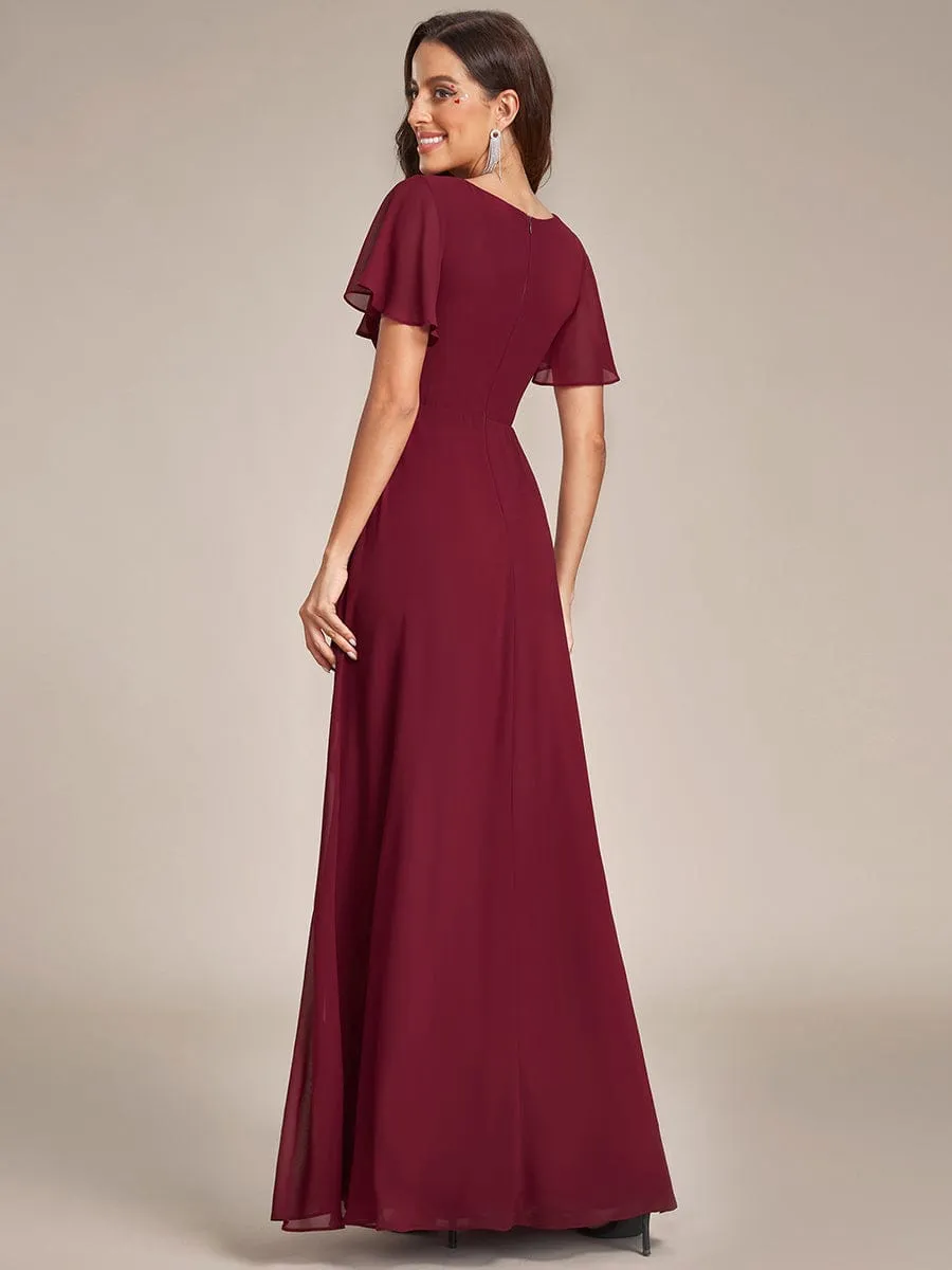 Ruffles Sleeve High Slit with Louts Leaf Chiffon Evening Dress sold by Ever Pretty product image thumbnail 4