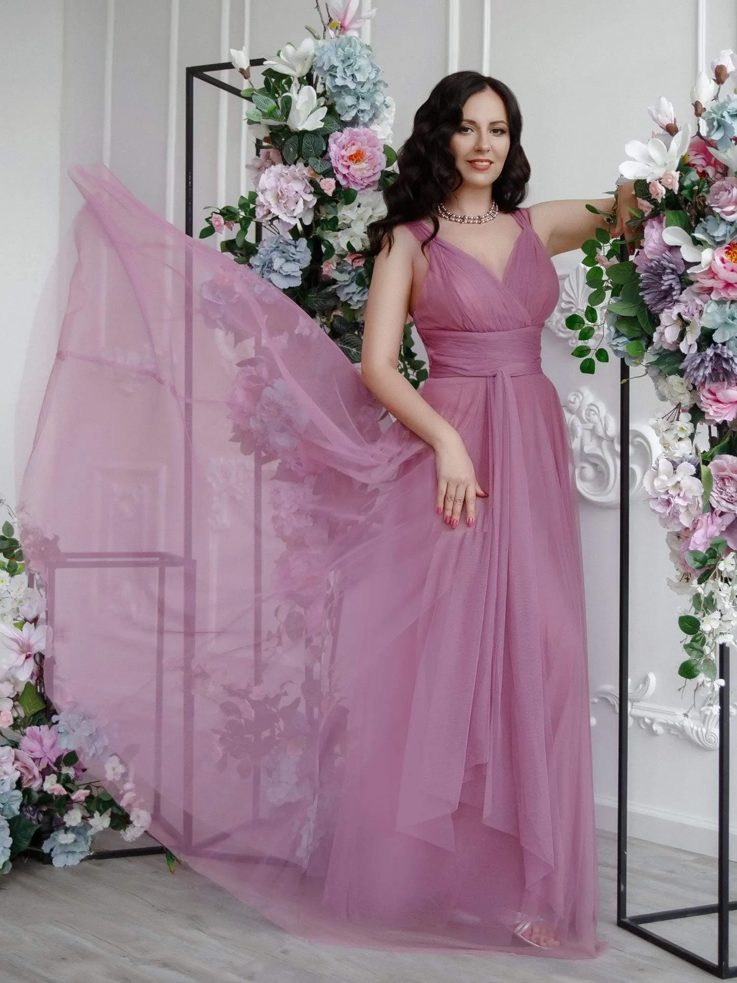 Floor Length Double V Neck Tulle Bridesmaid Dresses sold by Ever Pretty product image thumbnail 4