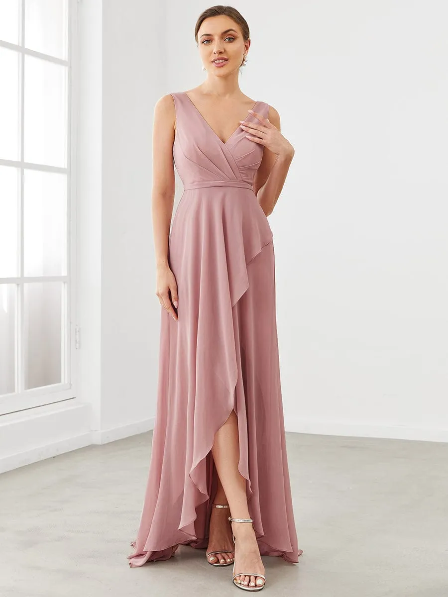 Custom Size Chiffon Ruffled Hem Front Slit Sleeveless Bridesmaid Dress sold by Ever Pretty product image thumbnail 5