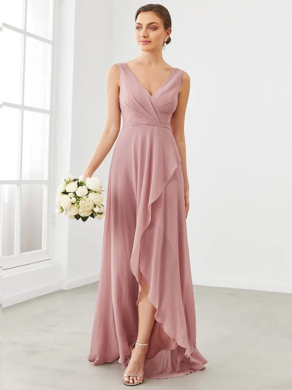 Custom Size Chiffon Ruffled Hem Front Slit Sleeveless Bridesmaid Dress sold by Ever Pretty