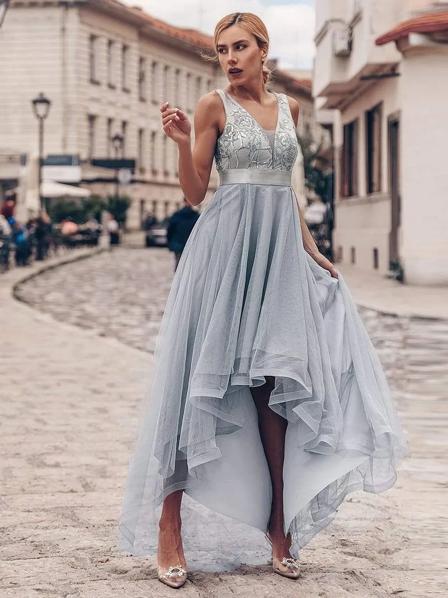 ever SASHIA|Fashion High-Low Deep V Neck Tulle Prom Dresses with Sequin Appliques sold by Ever Pretty product image thumbnail 5