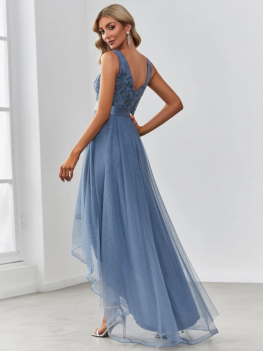 ever SASHIA|Fashion High-Low Deep V Neck Tulle Prom Dresses with Sequin Appliques sold by Ever Pretty product image thumbnail 4