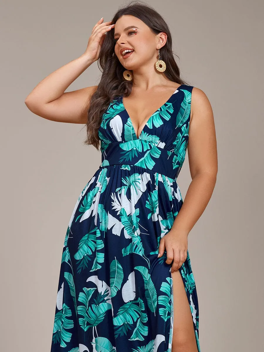 Plus Size Floral Sleeveless High-Slit Ankle Length Evening Dress sold by Ever Pretty product image thumbnail 3