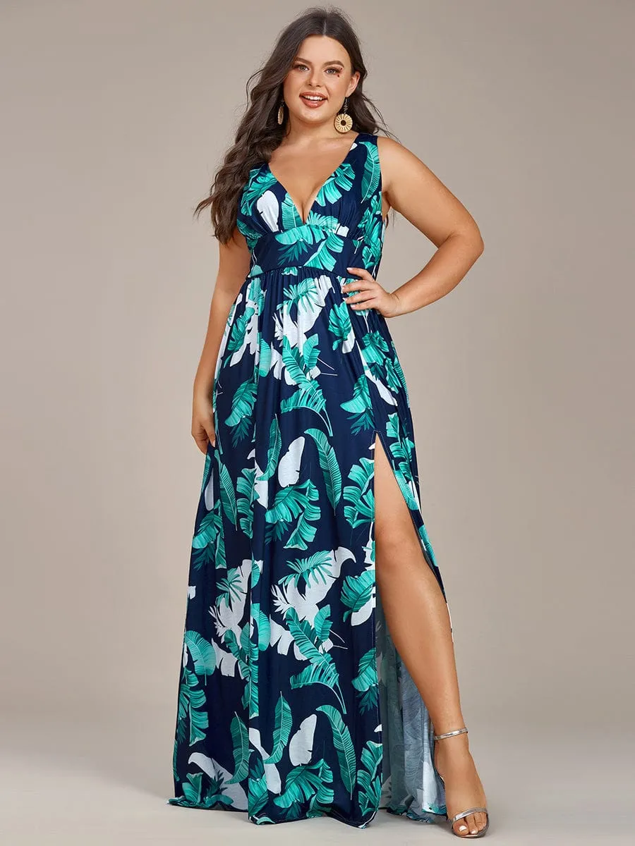 Plus Size Floral Sleeveless High-Slit Ankle Length Evening Dress sold by Ever Pretty product image thumbnail 5