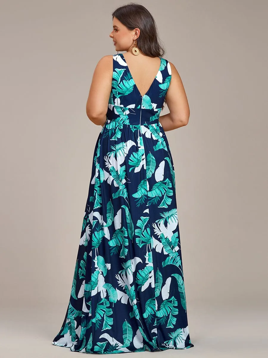 Plus Size Floral Sleeveless High-Slit Ankle Length Evening Dress sold by Ever Pretty product image thumbnail 2