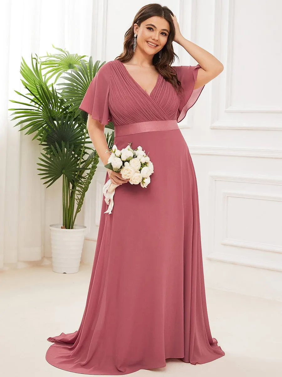 ever SERENNE|Custom Size Flutter Sleeves Chiffon Empire Waist Bridesmaid Dress sold by Ever Pretty