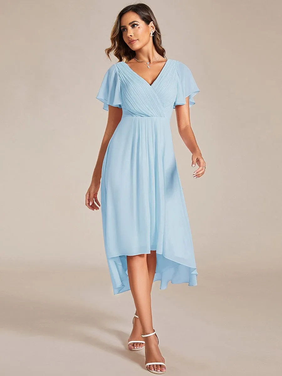 ever FAYE|Custom Size Chic V Neck Asymmetrical Hem Ruffles Sleeve Pleated Chiffon Wedding Guest Dress sold by Ever Pretty product image thumbnail 3