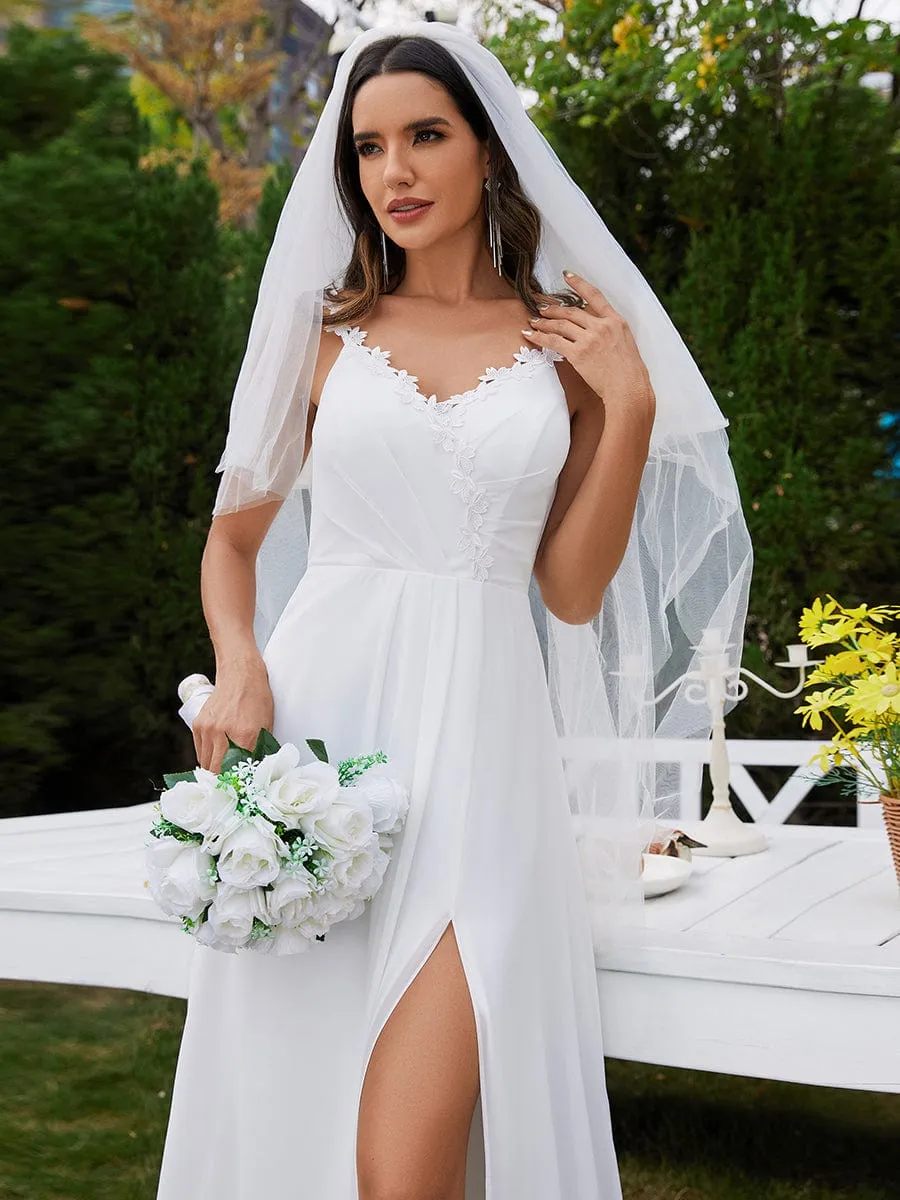 BALIENNE'S BRIDE|Printed Shoulder Straps V-Neck Chiffon High-Slit Wedding Dress sold by Ever Pretty product image thumbnail 3