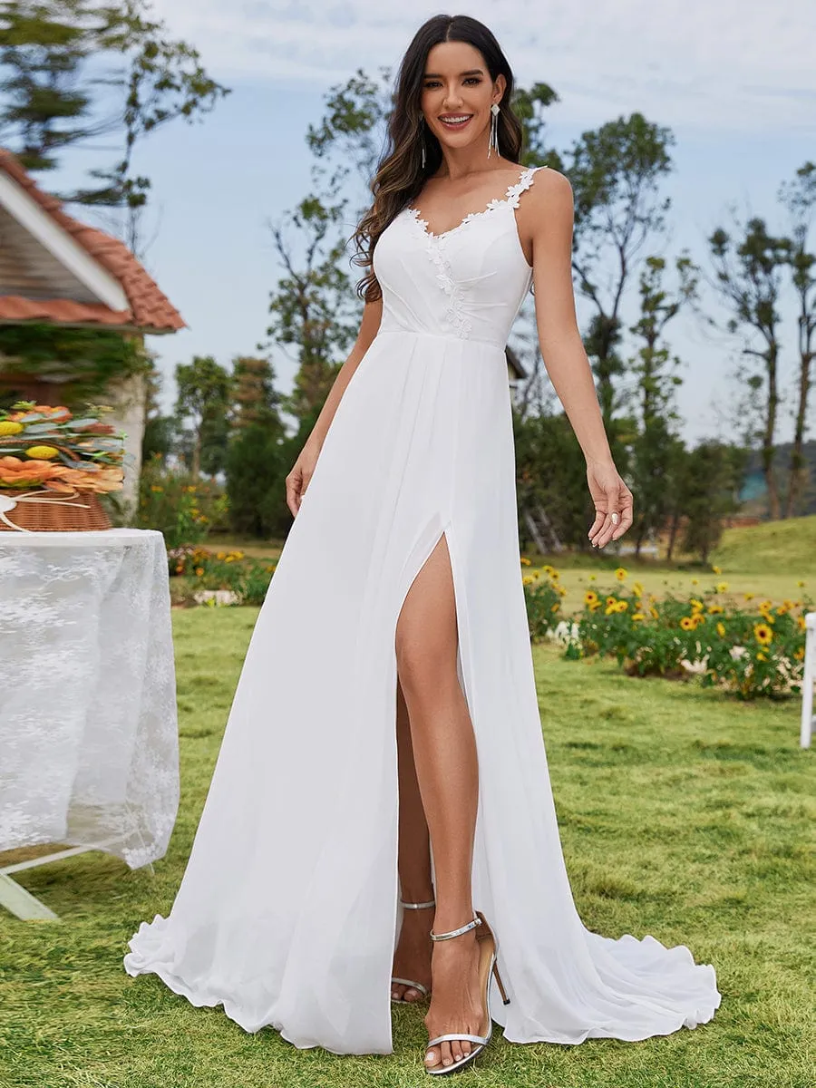 BALIENNE'S BRIDE|Printed Shoulder Straps V-Neck Chiffon High-Slit Wedding Dress sold by Ever Pretty product image thumbnail 5