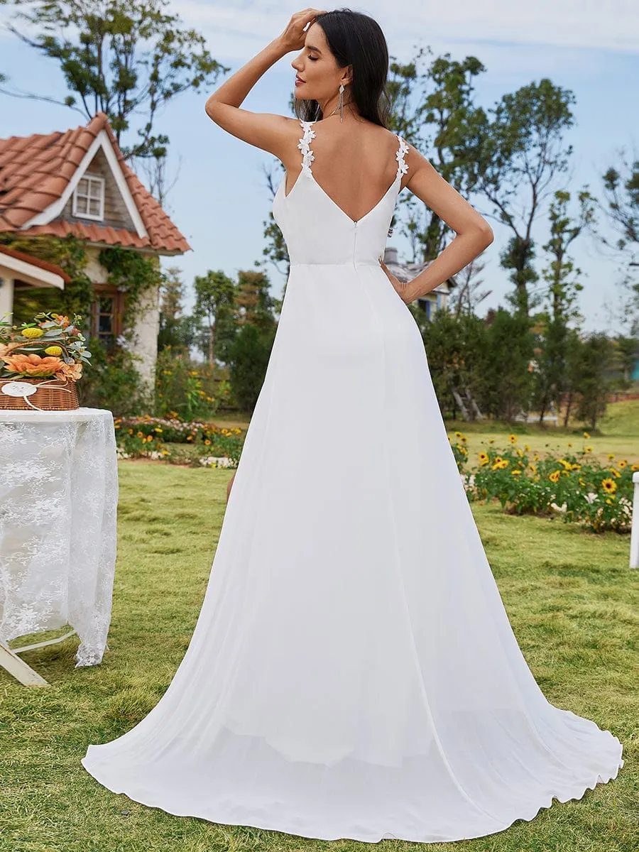 BALIENNE'S BRIDE|Printed Shoulder Straps V-Neck Chiffon High-Slit Wedding Dress sold by Ever Pretty product image thumbnail 2
