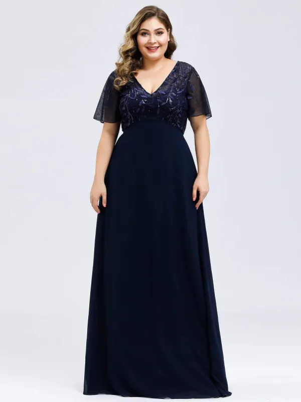 Plus Size Floral Sequin Print Evening Party Dresses with Cap Sleeve sold by Ever Pretty
