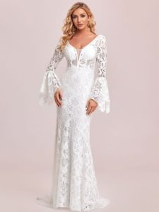 All-Over Lace Bell Sleeve Fishtail Wedding Dress sold by Ever Pretty