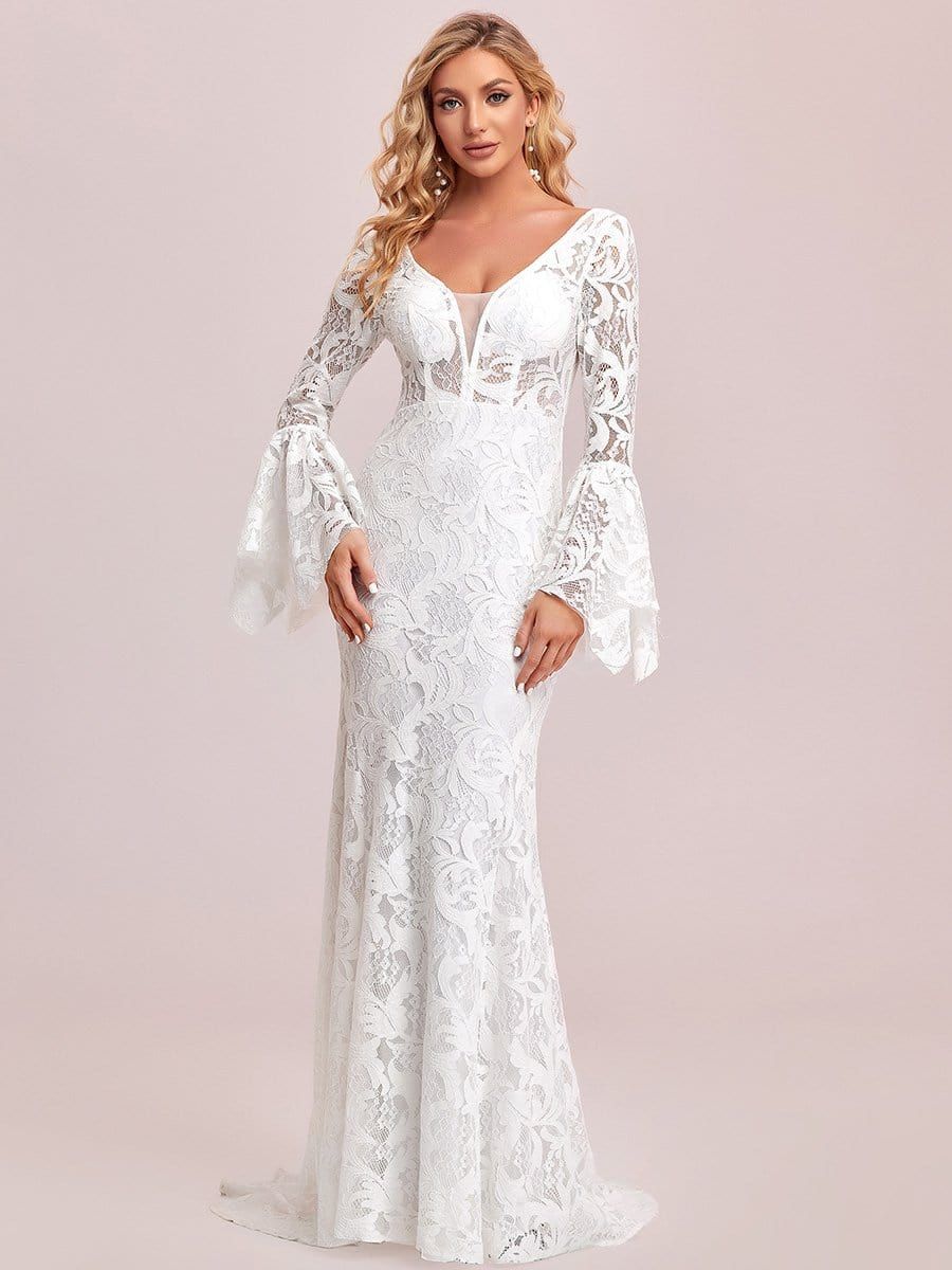 All-Over Lace Bell Sleeve Fishtail Wedding Dress sold by Ever Pretty product image thumbnail 7