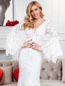 All-Over Lace Bell Sleeve Fishtail Wedding Dress sold by Ever Pretty