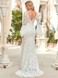 All-Over Lace Bell Sleeve Fishtail Wedding Dress sold by Ever Pretty