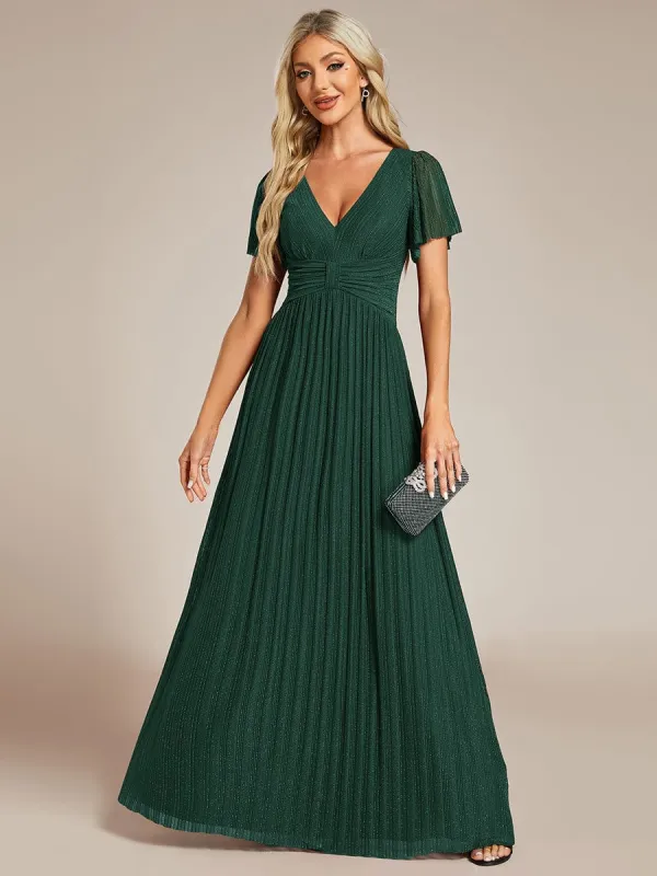 ever DAPHNE|V-Neck Glittery Short Sleeves Formal Evening Dress with Empire Waist sold by Ever Pretty