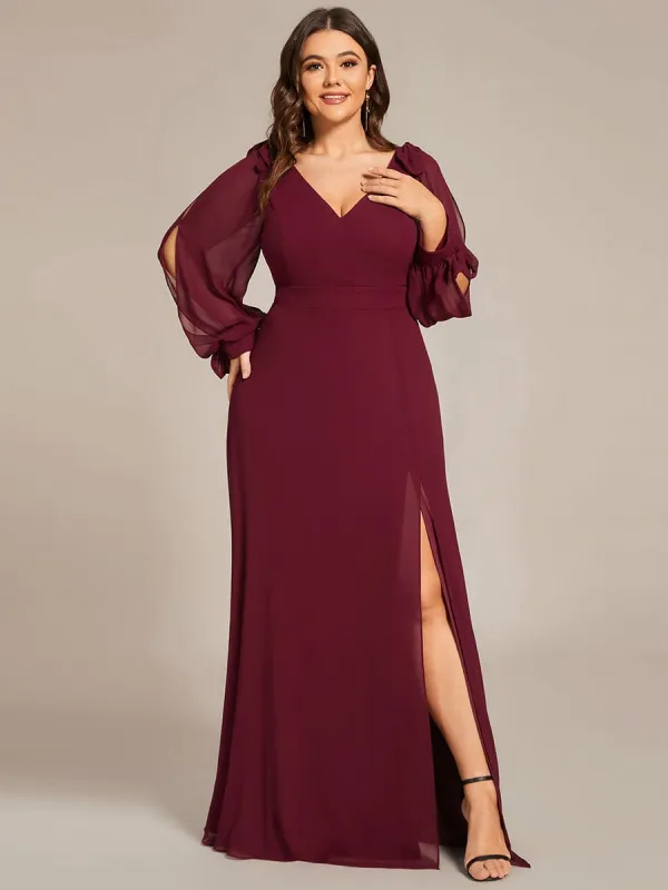 ever IVORY|Custom Size Double V-Neck High Slit Long Sleeve Formal Dresses sold by Ever Pretty