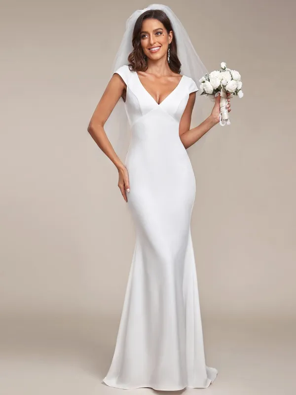 PATRISSE'S BRIDE|Cap Sleeve Deep V-Neck Backless Fishtail Wedding Dress sold by Ever Pretty