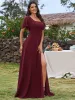 U-Neck and Back Tie High Slit Bridesmaid Dress with Ruffle Sleeves sold by Ever Pretty