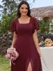 U-Neck and Back Tie High Slit Bridesmaid Dress with Ruffle Sleeves sold by Ever Pretty