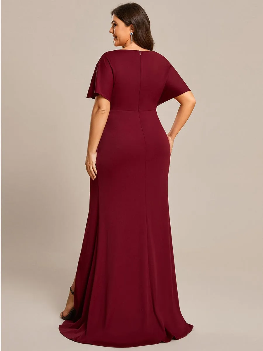 pretty LYN|Plus Size Sequin Sleeve High Slit Evening Dress with Pleated sold by Ever Pretty product image thumbnail 4