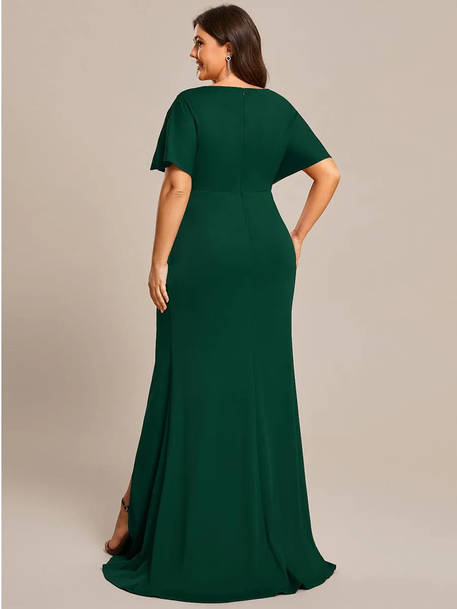 pretty LYN|Plus Size Sequin Sleeve High Slit Evening Dress with Pleated sold by Ever Pretty product image thumbnail 2