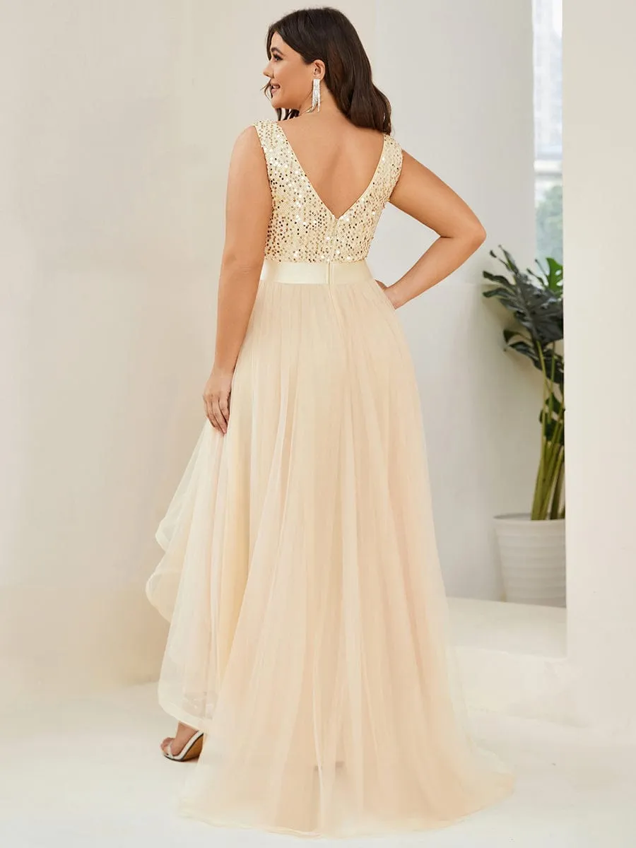 pretty CALLIE|Plus Size Sleeveless Sequin Ribbon Waist Tulle High Low Evening Dress sold by Ever Pretty product image thumbnail 2