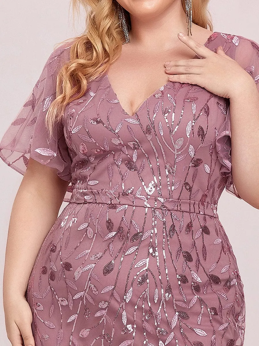Custom Size Sparkly Embroidery Sequin V Neck Mermaid Evening Dress sold by Ever Pretty product image thumbnail 3