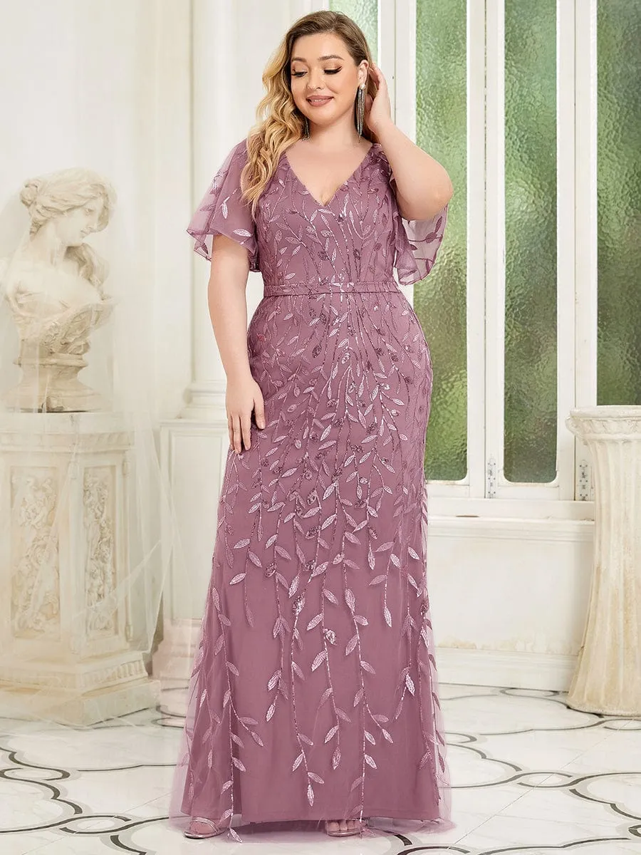 Custom Size Sparkly Embroidery Sequin V Neck Mermaid Evening Dress sold by Ever Pretty product image thumbnail 4