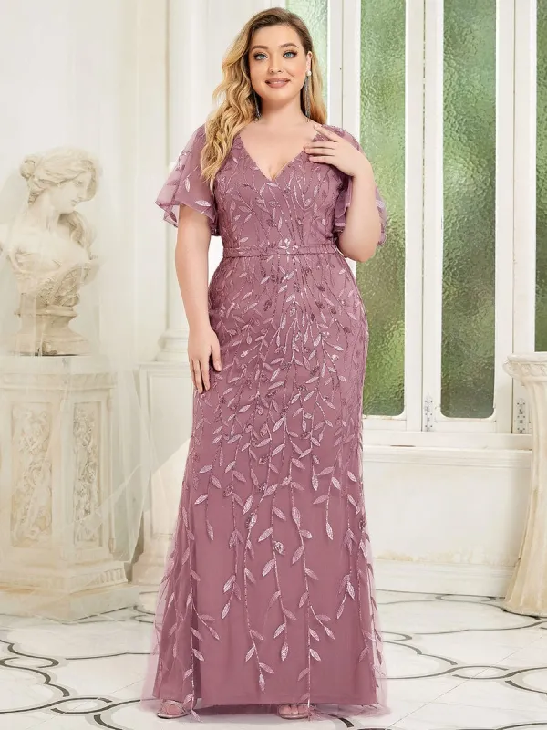 Custom Size Sparkly Embroidery Sequin V Neck Mermaid Evening Dress sold by Ever Pretty