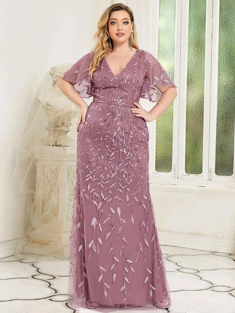 Custom Size Sparkly Embroidery Sequin V Neck Mermaid Evening Dress sold by Ever Pretty product image thumbnail 5