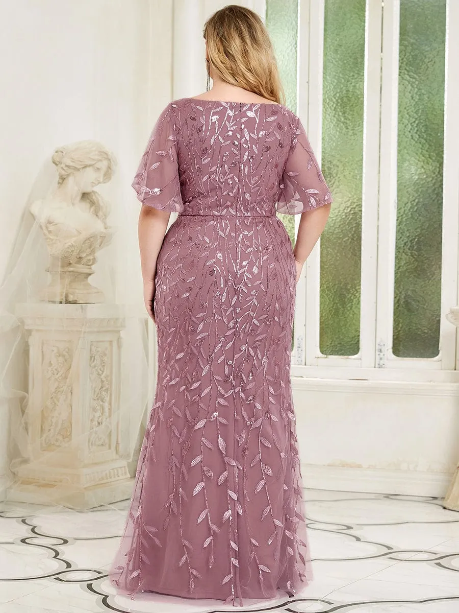 Custom Size Sparkly Embroidery Sequin V Neck Mermaid Evening Dress sold by Ever Pretty product image thumbnail 2