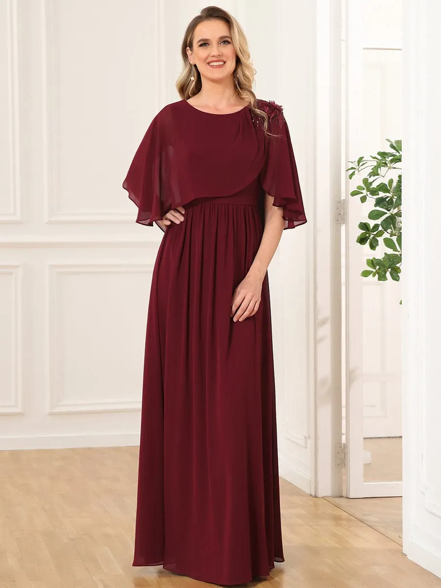 Crew neck A-Line Chiffon Cape Mother of the Bride Dress sold by Ever Pretty