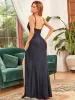 Spaghetti Strap V-Neck High Slit Mesh Panel Evening Dress sold by Ever Pretty