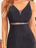 Spaghetti Strap V-Neck High Slit Mesh Panel Evening Dress sold by Ever Pretty