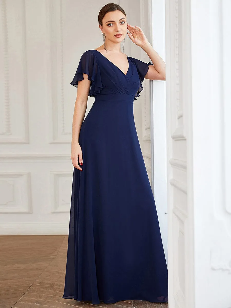 Custom Size Short Ruffle Sleeve Pleated Chiffon A-Line Evening Dress sold by Ever Pretty