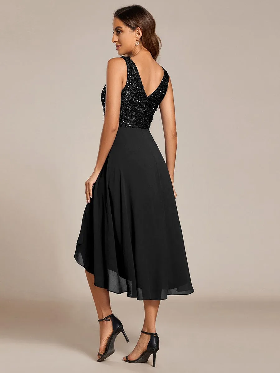 Chic V-Neck Sleeveless Chiffon Wedding Guest Dress with Sequin Bodice sold by Ever Pretty product image thumbnail 2