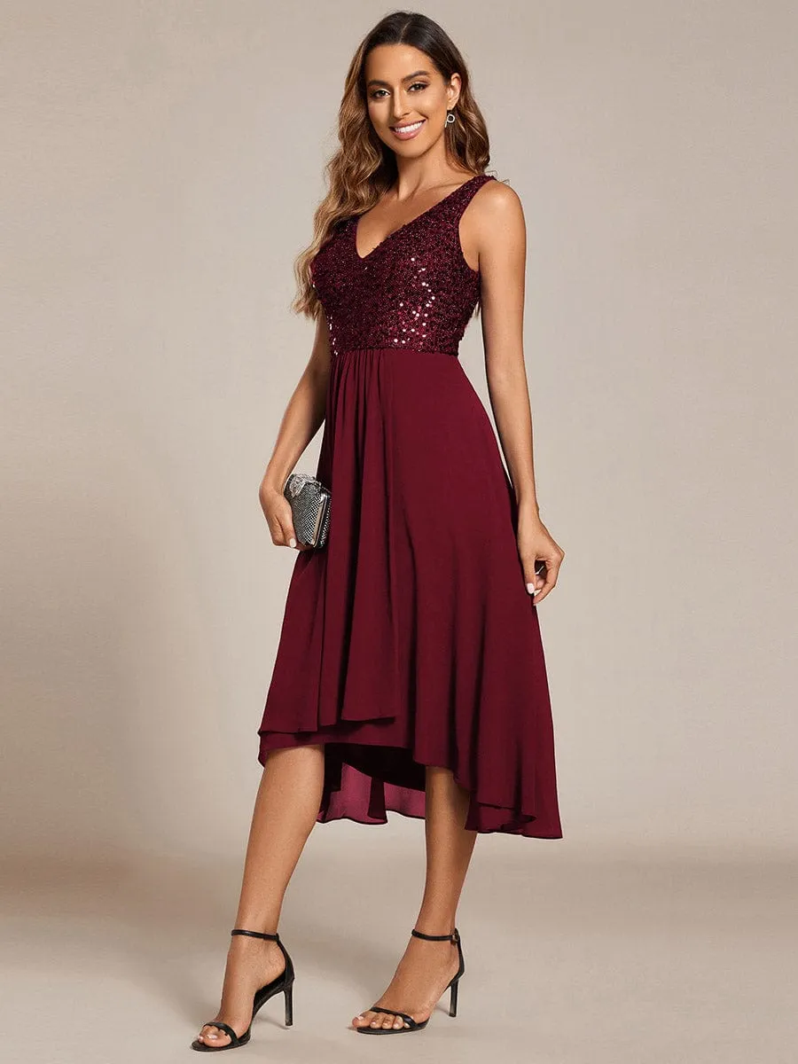 Chic V-Neck Sleeveless Chiffon Wedding Guest Dress with Sequin Bodice sold by Ever Pretty product image thumbnail 3