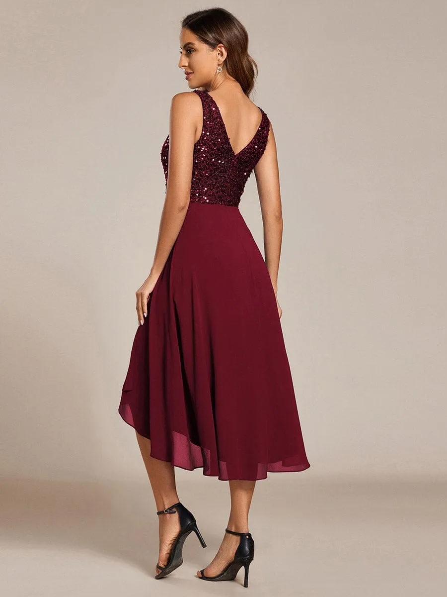 Chic V-Neck Sleeveless Chiffon Wedding Guest Dress with Sequin Bodice sold by Ever Pretty product image thumbnail 4