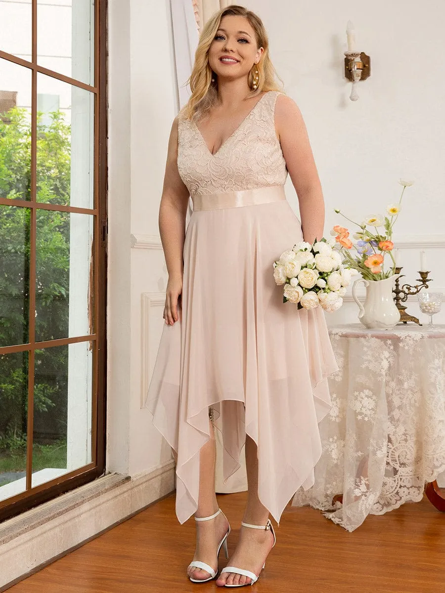 Plus Size Asymmetrical-hem Sleeveless Prom Lace Dress for Women sold by Ever Pretty